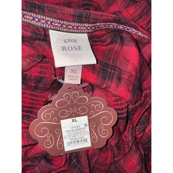 Knox Rose Womens Red Plaid Button-Down Shirt XL 100% Cotton - Picture 2 of 4